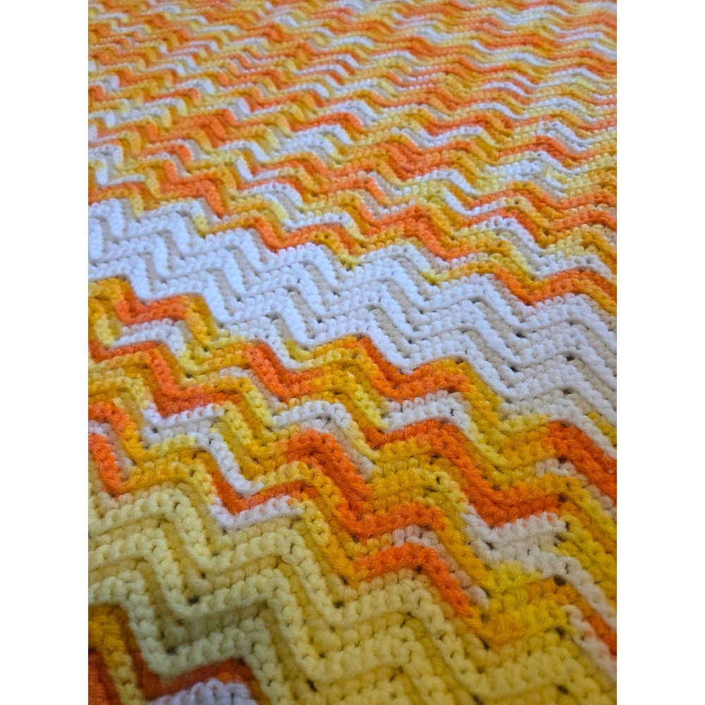 MINT! Granny Afghan Crochet Knit Throw Blanket 49" x 49" Bright Orange/Yellow - Picture 2 of 5
